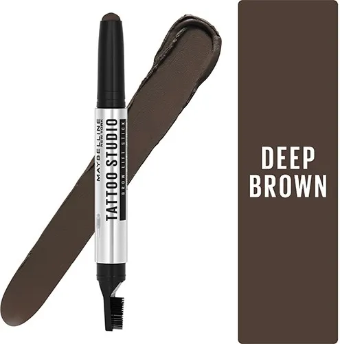 Maybelline Tattoo Studio Brow Lift Stick 04-Deep Brown - Tagescreme für Augenbrauen, 2-in-1 Stift für einen natürlich gelifteten Look, hält bis zu 24 Stunden und füllt Lücken mit pflanzlichem Wachs.