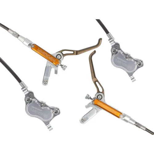 Trickstuff Maxima v+h Set Scheibenbremse - Scheibenbremse mit PU-ummantelter Stahlflexleitung für optimale Bremsleistung und Langlebigkeit, perfekt für anspruchsvolle Mountainbiker.
