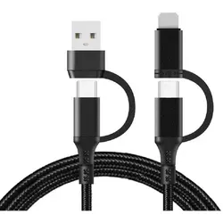 Multi Ladekabel 4 in 1 Multicharger in schwarz für Galaxy & iPhone USB-C, Lightning, USB - Schwarz