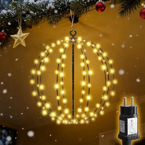 SALCAR LED Weihnachtsbeleuchtung Außen - 30cm Hängende Kugel mit 120 LEDs - Weihnachtsbeleuchtung für Außen und Innen mit 8 Beleuchtungsmodi, wasserdicht und ideal für stimmungsvolle Deko in Garten oder Wohnzimmer. Timer und Speicherfunktion für praktischen Einsatz.