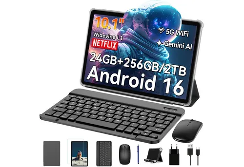TABWEE T20 10" Android 15 Tablet Set - 10" Tablet mit 256 GB Speicher, inkl. Stift, Maus und Tastatur. Ideal für produktives Arbeiten und Entertainment unterwegs.