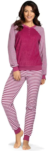 Damen Schlafanzug COMTESSA 2-teilig Pyjama lang Frottee Baumwolle beere Gr.38 - Zweiteiliger Damen Schlafanzug aus weichem Frottee mit OEKO-TEX® STANDARD 100. Ideal für gemütliche Nächte in der kühlen Jahreszeit. Farbe: beere, Größe: 38.