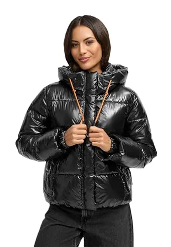 MARIKOO Damen Winterjacke N097 - Schwarz, Größe XXL - Stylische und funktionale Winterjacke aus 100% Nylon mit abnehmbarer Kapuze. Die kuschelig gefütterten Taschen bieten warmen Komfort, während elastische Armabschlüsse für optimale Bewegungsfreiheit sorgen.