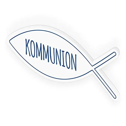itenga Türschild Fisch Kommunion 30,0 x 11,5 cm Tischdeko Aufsteller Schild Deko Schrift (blau)