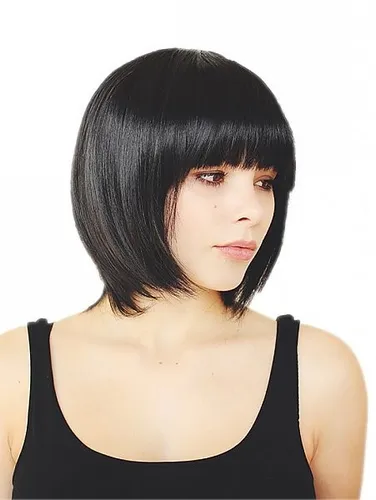 schwarz BOB Damen glatt kurze Perücke natürlich wie Echthaar Mia Wallace C577