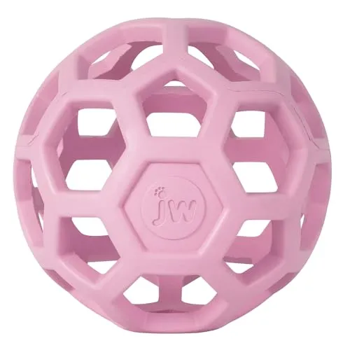 JW – HOL-ee Roller – Lustiges und vielseitiges Hundespielzeug – Jagdspielzeug für Hunde – Spielzeug zur geistigen Stimulation – Beschäftigungsball für Hunde – 11,5 cm Durchmesser – rosa Farbe