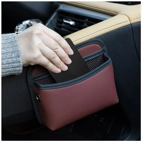 Qirc Auto-Seitentaschen-Organizer aus PU-Leder, universelle Autotasche, Handyhalter für Auto, Autositz, Lückenfüller, Aufbewahrung, Zubehör, Organizer für Autotür, Konsole (rot)