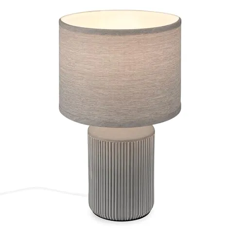 BRILONER Tischlampe mit Stoffschirm und Keramikfuß - Tischlampen für Wohnzimmer und Schlafzimmer, elegantes Design mit grauem Keramikfuß und Stoffschirm, ideal für eine warme Atmosphäre und individuelle Beleuchtung.