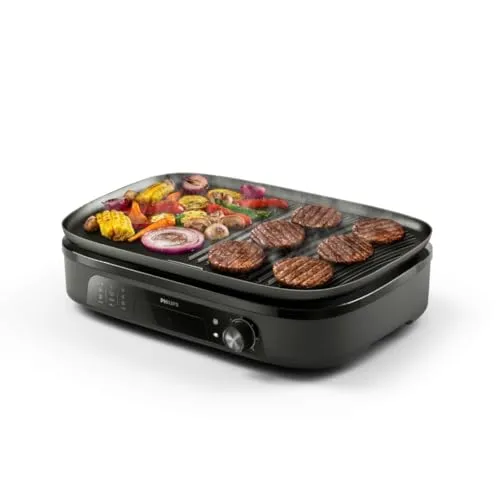 Philips Tischgrill 3000 Series – 2400 W Leistung mit großer Grillfläche - Vielseitiger Tischgrill mit 1250 cm² Grillfläche und 5 Temperaturstufen für perfekte Ergebnisse. Die abnehmbaren, antihaftbeschichteten Platten ermöglichen eine einfache Reinigung und sorgen für müheloses Grillvergnügen.