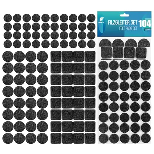 shinfly Filzgleiter Selbstklebend Set 104 Stück - Filz gleiter für Stühle 3mm Dicke - Möbelgleiter Filz Selbstklebend Mit Idealer Klebkraft - Stuhl Filzgleiter für Möbel