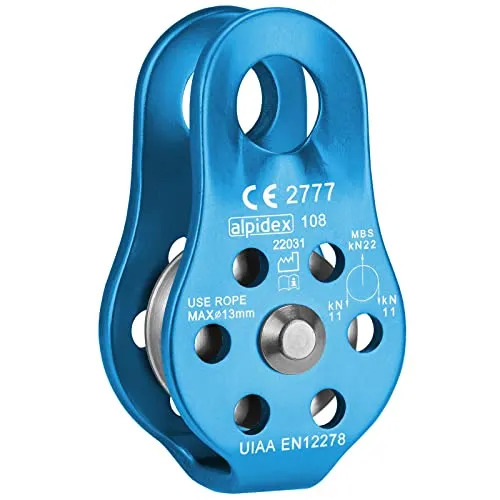 ALPIDEX Seilrolle Umlenkrolle 22 kN - Fix Pulley Flaschenzug - geeignet für Textilseile bis 13 mm Durchmesser - EN12278, Farbe:blau