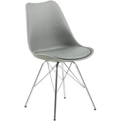 Carryhome Stuhl in Grau mit Chromgestell - Moderner Esszimmerstuhl mit bequemer Polsterung und hochwertigem Lederlook-Bezug, ideal für stilvolle Einrichtung im Scandi Chic oder Retro-Ambiente.