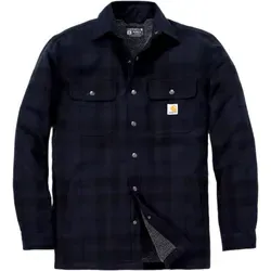 Carhartt Flannel Sherpa Hemd/Textiljacke - Dunkelblau/Schwarz - S - Funktionsjacke mit gebürstetem Flanell und warmem Sherpa-Futter, ideal für kühle Tage. Entspannte Passform und praktische Taschen bieten Komfort und Stil.