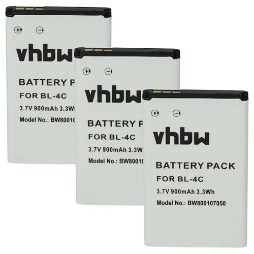 vhbw 3X Akku kompatibel mit Mini Keyboard RT-MWK08 Handy Smartphone Telefon (900 mAh, 3,7 V, Li-Ion)