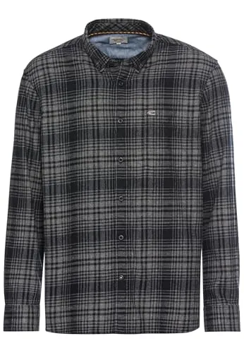 camel active Herren Langarmhemd Grau mit Karomuster - Herrenhemden aus 100% Baumwolle, garment-washed für extra weichen Tragekomfort und Knopfmanschetten für einen stilvollen Look.