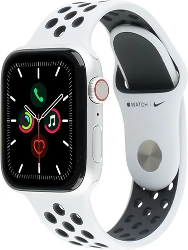 Apple Watch Series 5 Nike 44mm Silber Aluminiumgehäuse - Smartwatch mit Always-On Retina Display, Herzfrequenzmessung und Wasserschutz – perfekt für Sport und Alltag.