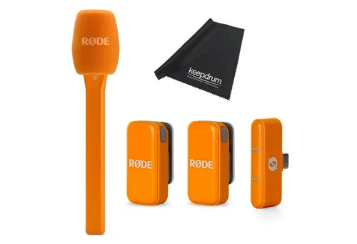 Rode Wireless Micro USB-C Interview Set Orange - Vielseitiges drahtloses Mikrofon-System für Smartphones mit USB-C. Plug-and-Play, zwei Funkmikrofone und Reichweite bis zu 100 m. Ideal für Interviews und Vlogs.