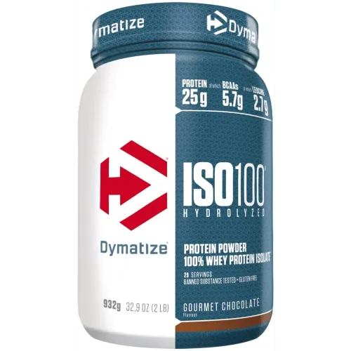 Dymatize Iso100 Hydrolyzed Isolat Protein Pulver Gourmet Schokolade 932g Dose - Power-Produkte mit hydrolysiertem Molkenproteinisolat für optimalen Muskelaufbau und minimale Kalorienaufnahme – ideal für Fitness-Enthusiasten.