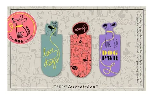 moses. Magnetlesezeichen Dog Lover – 3 magnetische Seitenmarkierer im Set, farbenfrohes Hunde-Design, praktisches Buch-Accessoire, Geschenk für Hundefans