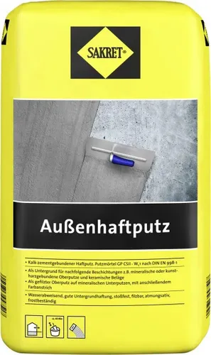 SAKRET Außenhaftputz 25 kg grau 1,0 mm - Mörtel, Putz, Zement & Gips - Hochwertiger Haftputz für eine optimale Haftung und perfekten Untergrund für Außenanwendungen.