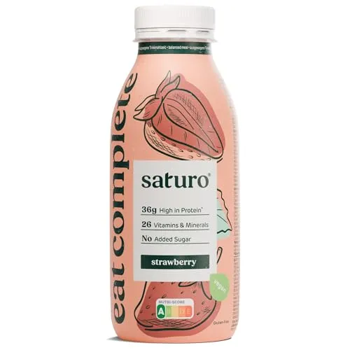 Saturo Astronautennahrung Strawberry | Trinkmahlzeit | 36 g Protein, zuckerfrei, 400 kcal | Trinknahrung Mit Wertvollen Nährstoffen | 12 x 400 ml