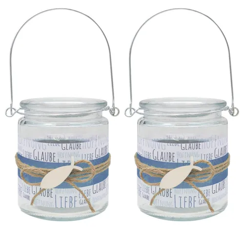 ZauberDeko Windlicht Windlicht Glaube Liebe Hoffnung Dunkelblau Fisch Kommunion 9cmH 2 Stk