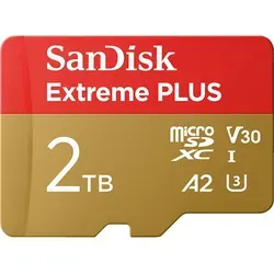 SanDisk Extreme® PLUS microSDXC™ 2 TB - UHS-I-Karte mit 250 MB/s - Handy Speicherkarten für gestochen scharfe 5K und 4K UHD Aufnahmen. Mit 250 MB/s und robuster Bauweise ideal für kreative Profis und Abenteuerlustige.