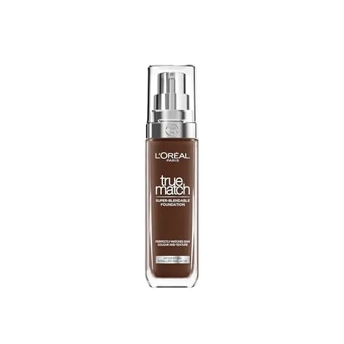 L'Oréal Paris, True Match Foundation, nahtlos verblendbar, mit Hyaluronsäure, vegane Formel, flüssige Textur, mittlere Deckkraft, natürliches Finish, für alle Hauttypen, 12.N Neutral Deep, 30 ml