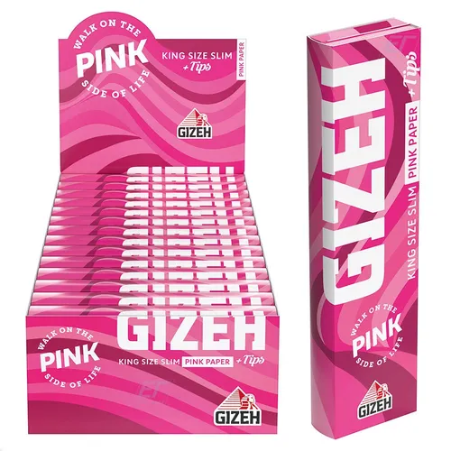 GIZEH ALL PINK King Size Long Slim Tips 26x34 Blättchen Papers Zigarettenpapier