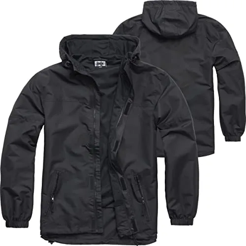 BWuM Windbreaker Sommer mit Zipper, Größe: 5XL, Farbe: Schwarz - Leichter Windbreaker für Übergangszeit und Sommer. Hochwertige Verarbeitung, atmungsaktiv und windabweisend. Mit praktischem Zipper und Kordelzug-Kapuze für optimalen Tragekomfort.