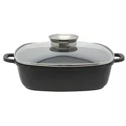 ELO Servierpfanne 28 cm ALUCAST - Quadratische Bratpfanne aus Aluminiumguss mit Antihaftbeschichtung. Ideal zum Braten und Servieren, inklusive Glasdeckel und doppeltem Griff für einfache Handhabung.