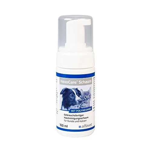Alfavet HexoCare Schaum, Hautreinigungs-Schaum für Hunde und Katzen, Gebrauchsfertig mit Polyhexanid, 100 ml Pumpflasche