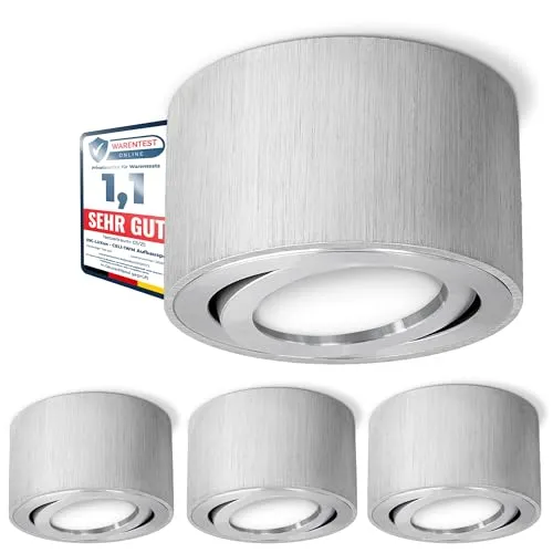 4er Set CELI-1A Deckenspot LED flach – Dimmbar ohne Dimmer - Deckenleuchten mit schwenkbarer Funktion und fourSTEP Technik für individuelle Lichtstimmung. Ideal für Büro, Küche oder Flur – modernes Design in gebürstetem Aluminium.