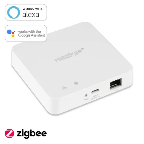 MiBoxer Zigbee 3.0 Wired Gateway - Smart Home-Beleuchtungszubehör, unterstützt ZigBee Protokoll für nahtlose Integration und Steuerung von Smart-Home-Geräten über Amazon Alexa und Google Assistant.