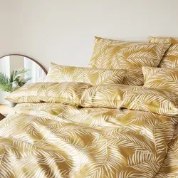 elegante Mako-Satin Bettwäsche Maison Leaves gold Kissenbezug einzeln 80x80 cm - gelb