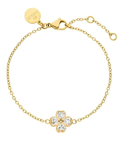 Purelei Armband Cuore - Elegantes Schmuckstück mit Herz - Armband im Ankerkettenstil mit vier Schmuckstein-Herzen in Form eines vierblättrigen Kleeblatts. Verstellbare Länge und hochwertige Materialien in Gold, Silber oder Roségold.