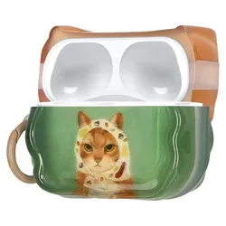 kwmobile In-Ear Kopfhörer Case für Apple Airpods Pro 2 / Pro 1 Hülle mit Karabiner - Headphones Case - Earphones Cover Etui - Katze mit Tuch - Grün