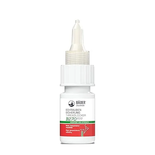 Lackfabrik Bäder Schraubensicherung B270 Eco Hochfest Grün 10ml – Anaerober Gewindekleber, Schraubenkleber, Gewindedichtung, Vibrationssicher, Kennzeichnungsfrei, Lebensmittelecht, Made in Germany