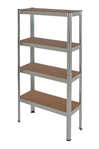 pro-bau-tec Schwerlastregal 10068 - Werkstatteinrichtung mit 4 höhenverstellbaren Holzböden, ideal für schwere Lasten bis 100 kg pro Fach. Robustes, vollverzinktes Stecksystem für einfache Montage.