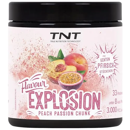 TNT Geschmackspulver "Flavour Explosion" (Peach Passion Chunk / 100g) • Unter 10 kcal pro Portion • Kalorien sparen • Ideal für Joghurt, Quark, Protein–Shakes, etc.