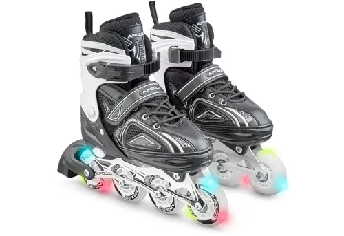 Apollo Inlineskates für Kinder mit LED Rädern - Verstellbare Inliner in Schwarz für Kinder, ideal für Freizeit-Skating mit leuchtenden LED Wheels und sicherem Halt durch Schnalle und Klettverschluss.