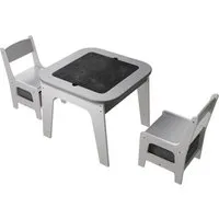 Juskys Kindersitzgruppe Milou - Sitzgarnitur aus Holz mit 2 Stühlen & 1 Tisch, wendbaren Tischplatten und integriertem Stauraum – ideal für kreatives Spielen und Basteln im Kinderzimmer!