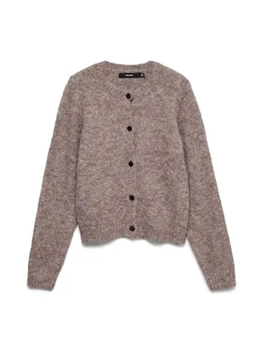 VERO MODA Damen VMNOVAH LS O-Neck Button Cardi GA NOOS - Strickjacke in Brown Lentil, mit gerippten Ärmelbündchen für wohlige Wärme