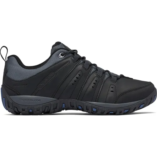 Columbia Woodburn II Waterproof Herren Wanderschuhe - Hochwertige Halbschuhe in Schwarz, aus robustem Naturleder, ideal für ganzjährige Outdoor-Aktivitäten und wetterfest.