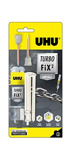 UHU Turbo FiX² Metall, Super schneller, metallfarbener 2-Komponenten Reparaturkleber für viele verschiedene Metall-Verklebungen, 10 g