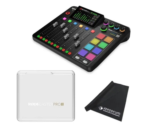 RØDE Rodecaster Pro II mit RodeCover 2 und Mikrofasertuch - Digitales Aufnahmegerät für Podcaster und Streamer mit intuitivem 5.5 Zoll Touchscreen, integrierten Effekten und Dual USB-Audio Interface. Schützt mit RodeCover 2 vor Staub und Schmutz.