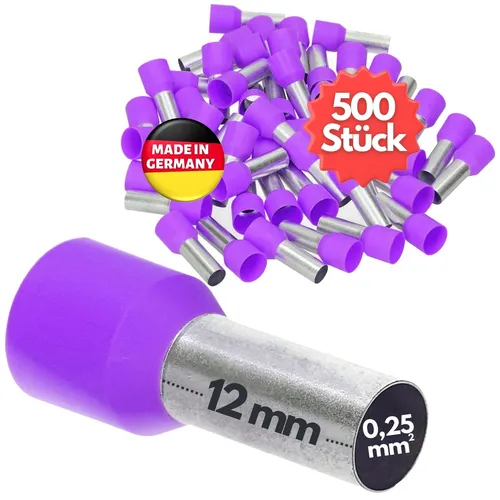 Kalitec AE02512VI Aderendhülsen isoliert 0,25mm² - violett, 12mm lang - Die isolierten Aderendhülsen Kalitec AE02512VI bieten eine sichere Verbindung für 0,25mm² Kabel. Mit 12mm Länge ideal für enge Anwendungen. UL-zertifiziert und aus hochwertigem Kupfer für zuverlässige Elektroinstallationen.