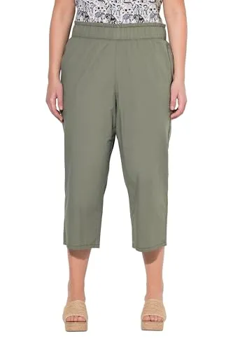 Ulla Popken Damen Culotte in Olivgrau - Große Größen 42+ mit Rüsche - Stylische Culotte für Damen in großen Größen, mit weitem Bein und elastischem Bund für hohen Tragekomfort. Praktische seitliche Taschen und elastisches Material sorgen für Bewegungsfreiheit.