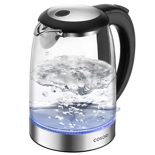 COSORI Wasserkocher Glas 1,7 Liter - BPA-frei, 2200 Watt, Überhitzungsschutz, elegantes Design mit blauer LED-Beleuchtung und Edelstahlfilter