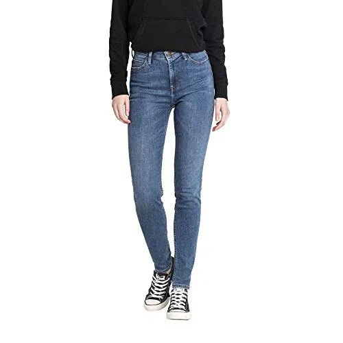 Lee Damen Scarlett Jeans - Elegante Blau (Mid Copan Iw) - Jeans mit zwei aufgesetzten Gesäßtaschen und Gürtelschlaufen, ideal für einen stilvollen Look. Perfekt für jeden Anlass.